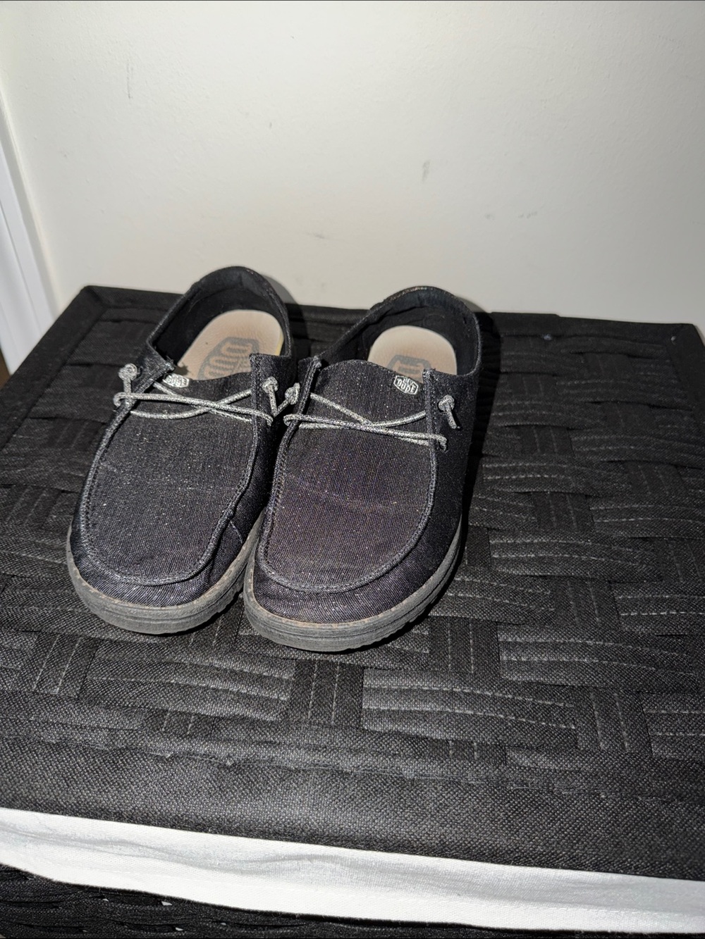 Hey Dude Black Canvas Slip-On Shoes with Silver Laces
